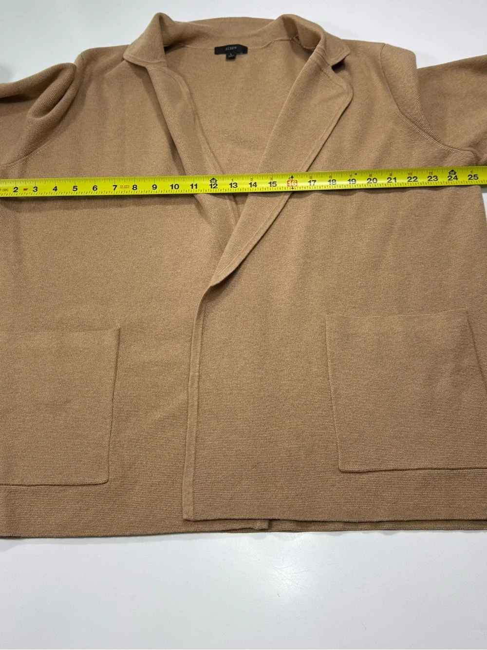 J. Crew Cotton Wool Blend Camel Knit Blazer-Style Cardigan Coatigan Size Large